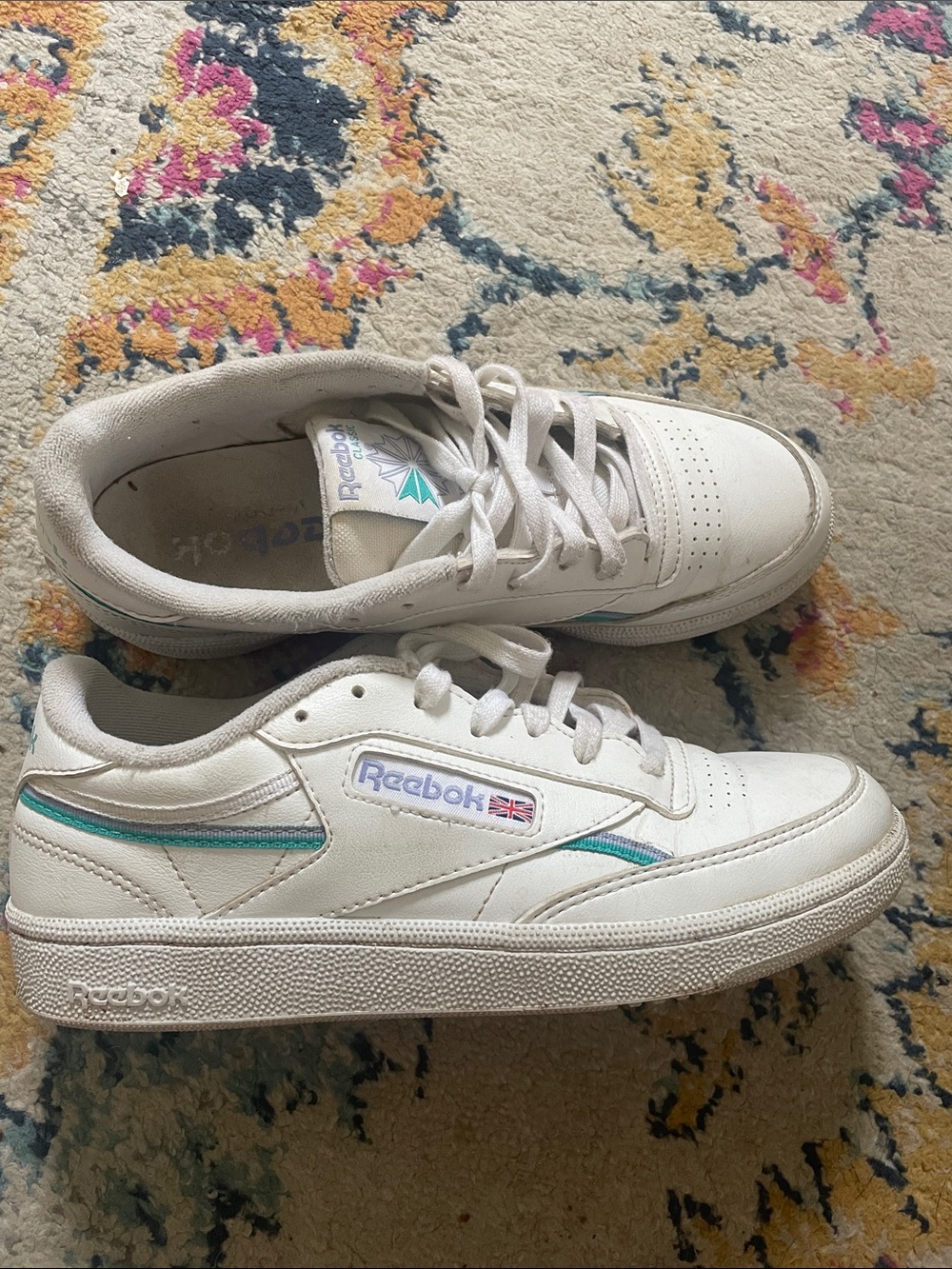 Reebok White Leather Sneakers with Teal Accent